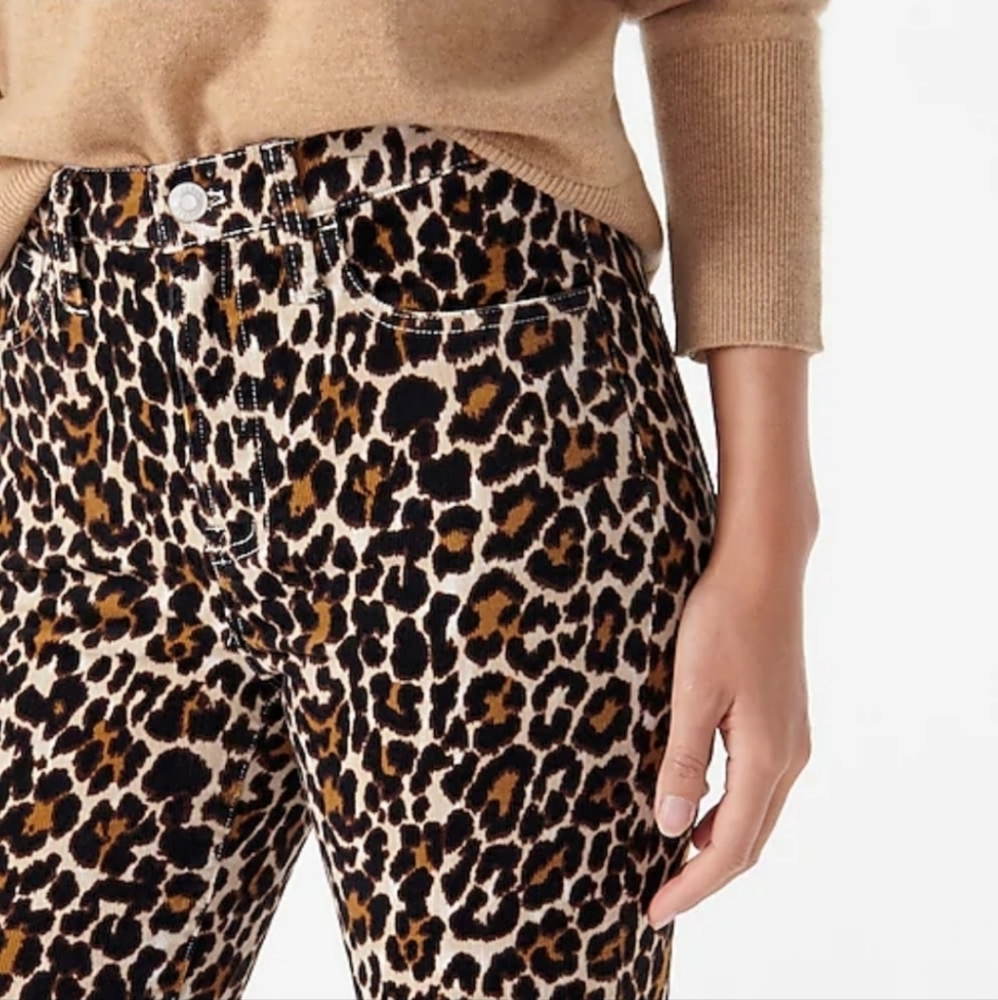 😊NWT JCrew Cheetah Print Toothpick Corduroy High Rise Pants Sz 25